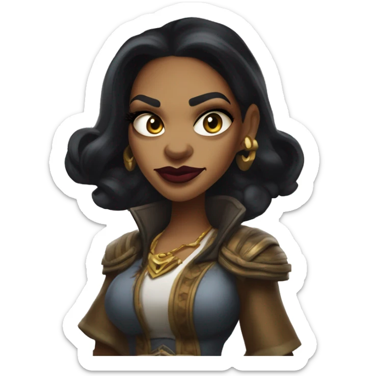  Warcraft Rihanna expedition leader in Uncle Scrooge style, mysterious eyes, intricate lips, masterpiece pose sticker