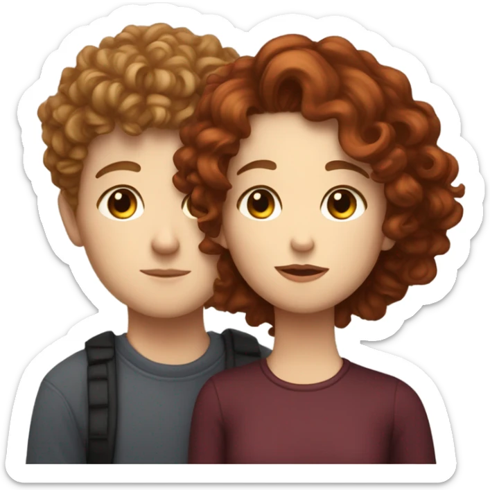 White boy with light brown short curly hair kissing burgundy hair white girl, they have close eyes  sticker