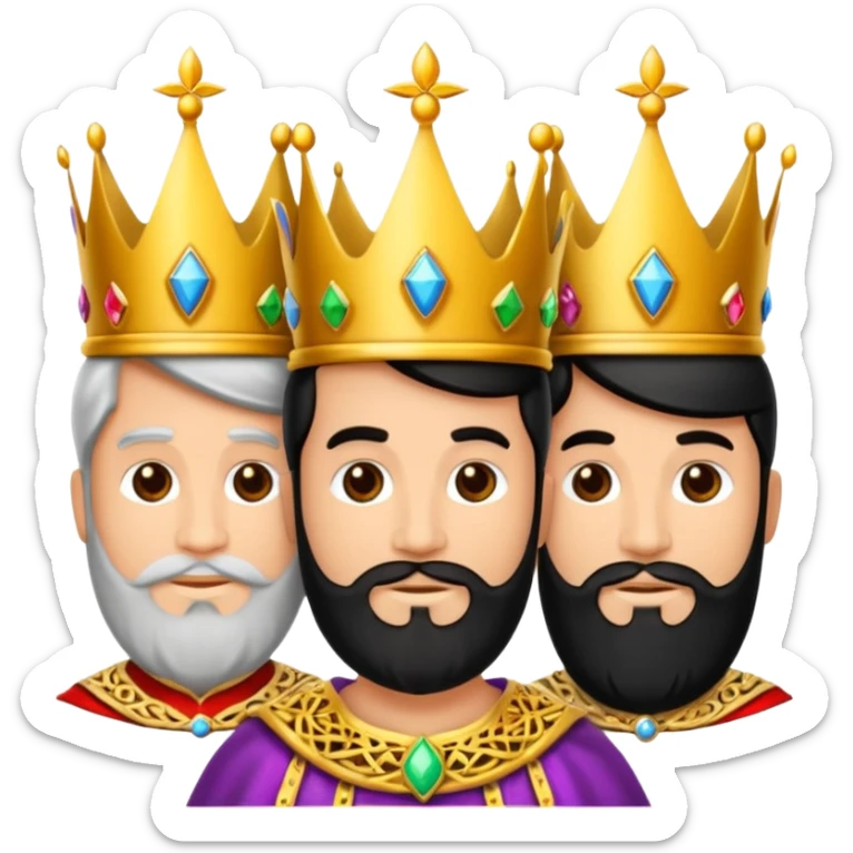 Un emoji de los tres reyes magos juntos(son tres hombres ,dos blancos y uno negro) sticker
