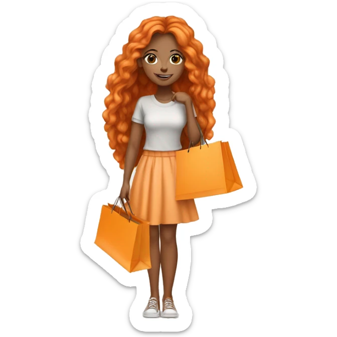 Tan girl with long orange hair wearing cute outfit holding shopping bags sticker