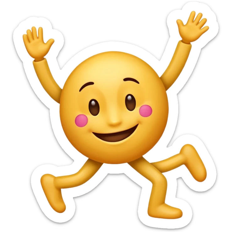 A cute 3D emoji of the English letter 'A' with cartoon arms and legs, dancing happily. Vibrant colors, expressive eyes, smiley face, high quality, white background, sticker style, glossy finish. sticker