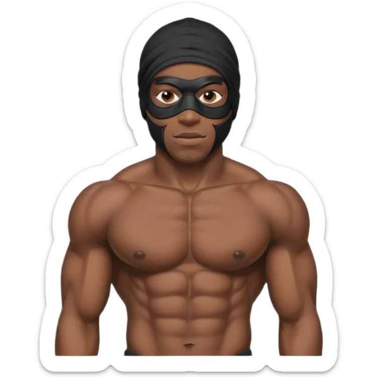 smug muscular african male black ski mask wearing guy with no top sticker