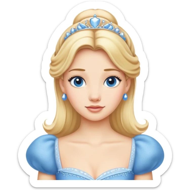 ultra simplified Cinderella, blue dress, blonde hair, very minimal details, slightly zoomed out to show more of dress sticker