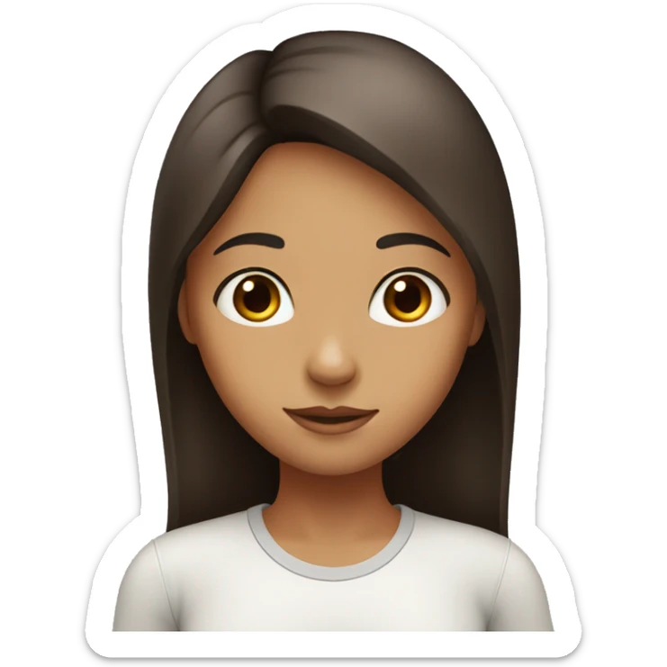 a girl with dark brown eyes. She has brown, long, straight hair with a slight orange tint. Her face has freckles on her cheeks. sticker