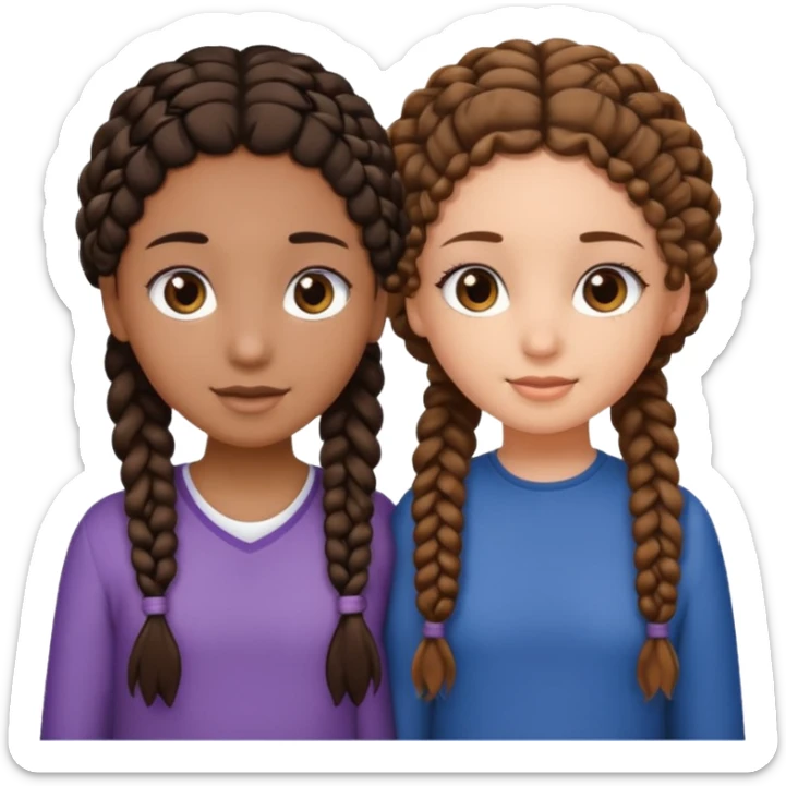 2 girl best friends. One is black with braids and brown eyes. One is white with curly brown hair with brown eyes. sticker