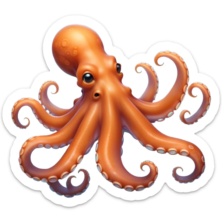 Beautiful and Majestic smiling Octopus Portrait Emoji, Head and body resting in serene repose with a gentle, content smile, showcasing a soft, light orange form adorned with elegant blue rings and delicately arranged arms, Simplified yet exquisitely endearing features, highly detailed, glowing with a soft, drowsy underwater light, high shine, relaxed and utterly enchanting, stylized with an air of majestic aquatic beauty, soft glowing outline, capturing the essence of a beautiful and majestic octopus that embodies the enchanting spirit of the deep! sticker