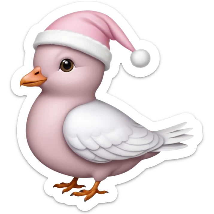 light pink beautiful magestic dove wearing light pink and white christmas hat  sticker