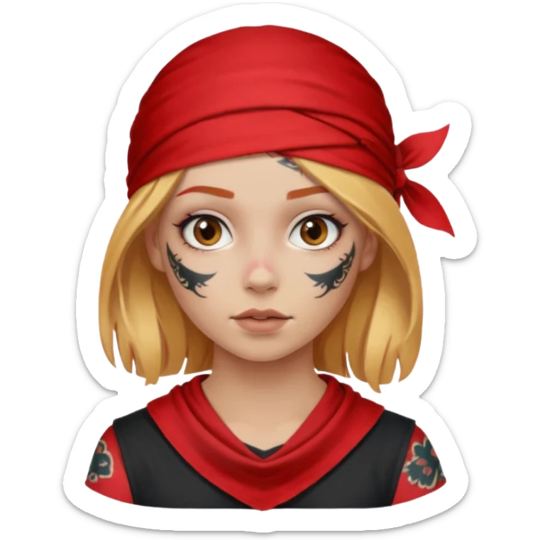 blonde hair with red head bandana and lots of face tattoo girl sticker