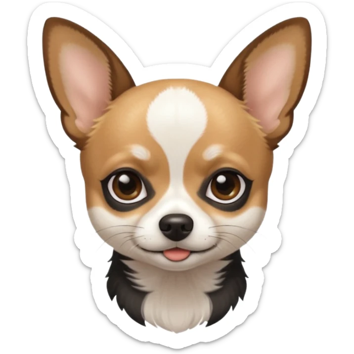 A black and white chihuahua emoji please with a thin white line on the center of head and brown eyebrow sticker