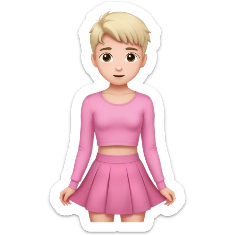 cute boy wearing pink longsleeve crop top and high waist skirt flirting sticker