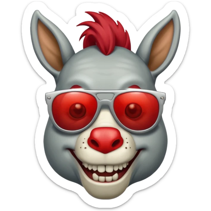 Zombie donkey with sun glasses and red hair and joker nose hungry  sticker