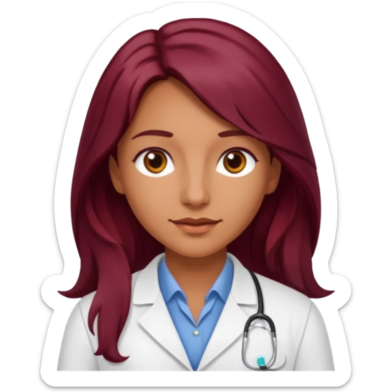 pharmacist with tanned skin and long burgundy hair sticker