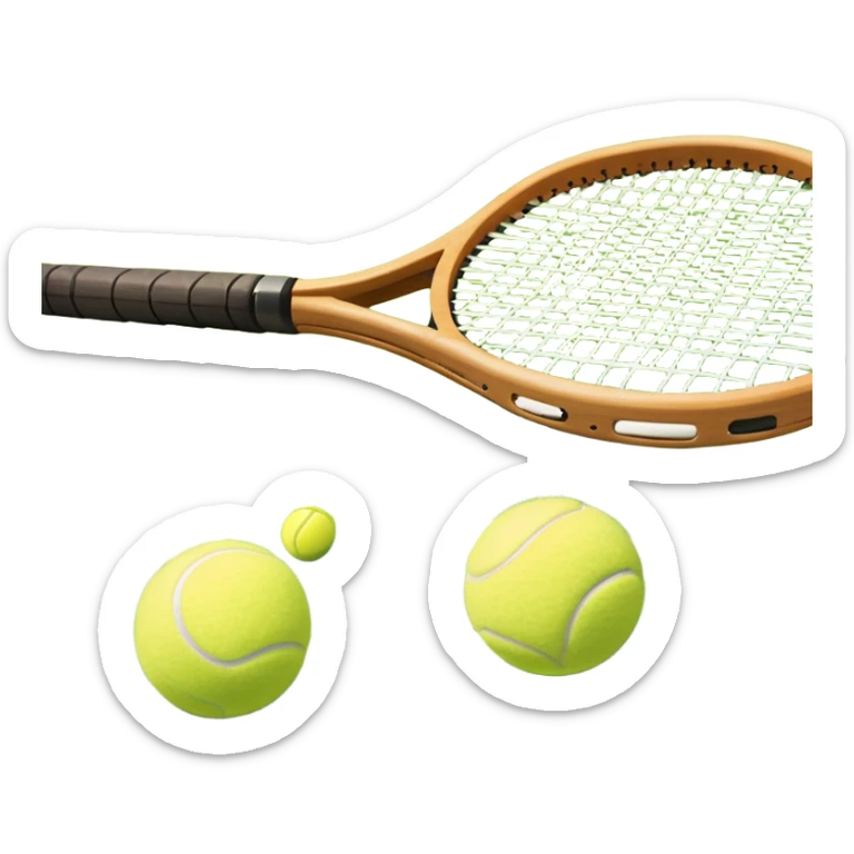 A tennis racket resting on the green grass of a tennis court, with a tennis ball placed nearby and the net stretching across the court. The background captures the fresh, open atmosphere of a traditional grass court, emphasizing the elegance and precision of the sport. sticker