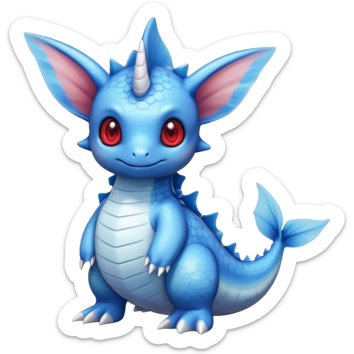 Edgy cool cute adorable Lapras-Vaporeon-creature-hybrid full body, four legs, red eyes,  sticker