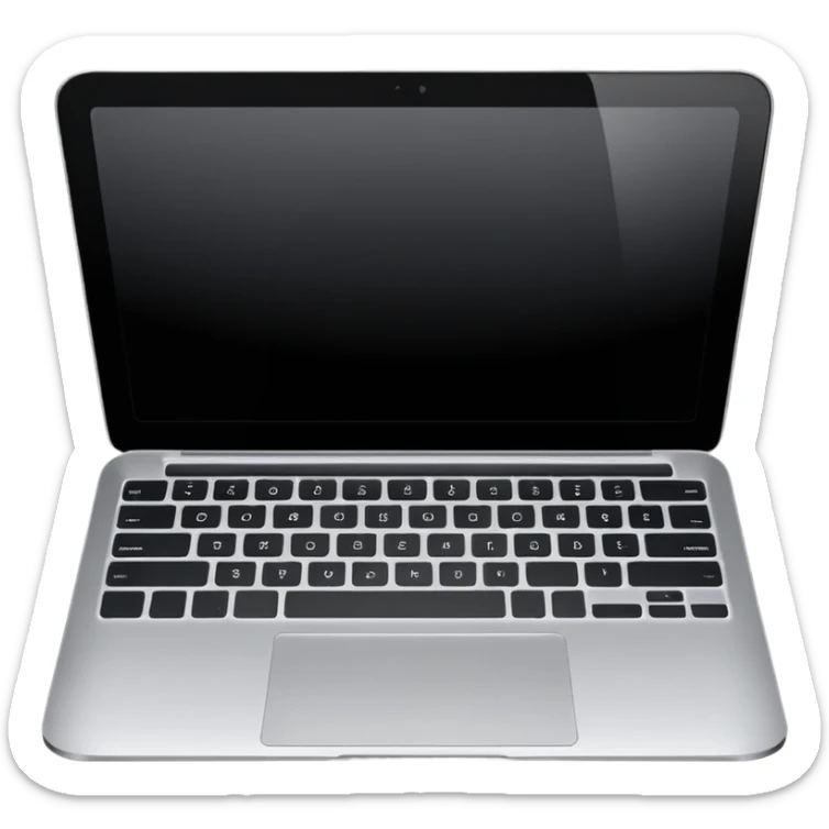 iOS-style emoji of a modern laptop. Smooth gradients, rounded shape, metallic look. Simple, clean, no background, balanced proportions black screen. sticker