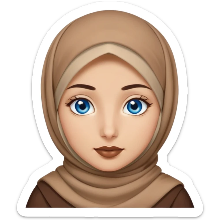 Turkish beautiful finish Konya girl blue eyes with brown beige hijab islamic dress and had on her hand brown color lipstick sticker