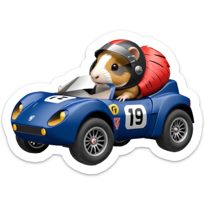 Side view of Midnight blue Local Motors Rally Fighter rc car driven by a Guinea pig  sticker