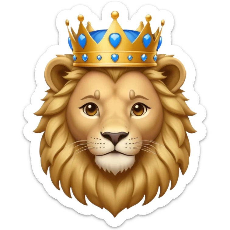 brave lion wearing a golden crown with blue hearts in New York City sticker
