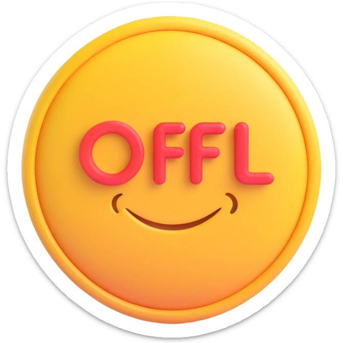colorful 3D circular emoji with the word 'offol' in the center in a modern font sticker