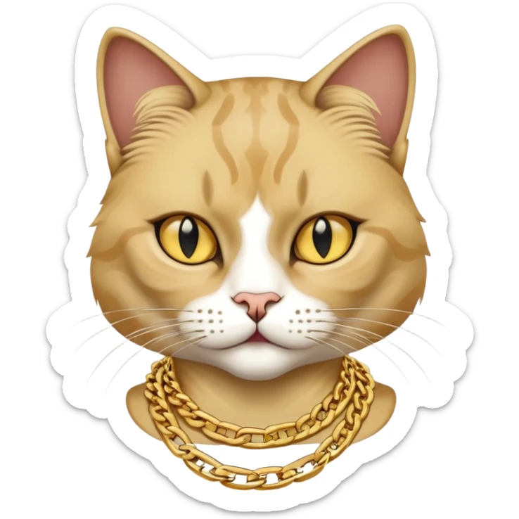 female cat named Cleo, cool and aloof, Run DMC hip-hop vibes, wearing gold chains sticker