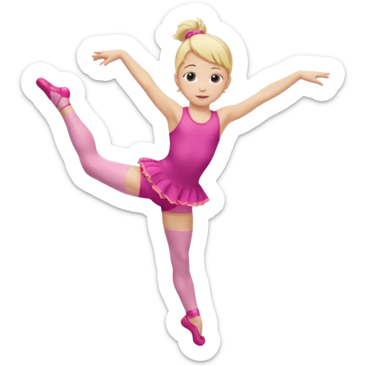 dancer-gymnast child with blonde hair in pink tights leaping sticker