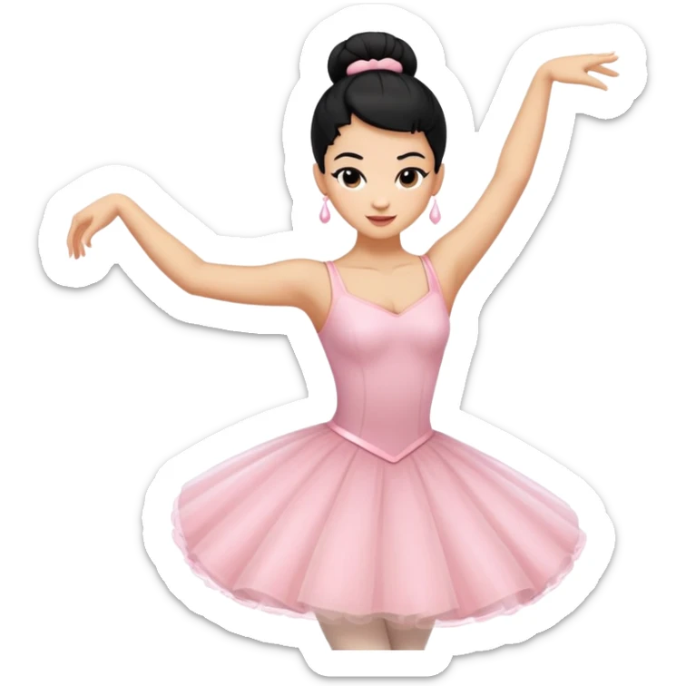 woman dancing emoji iOS light skin, black hair up in ballerina bun sticker