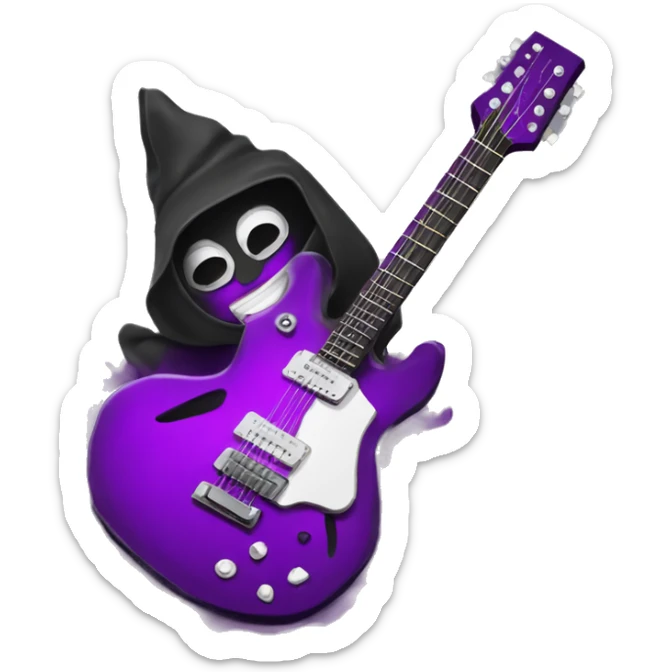 Un cuervo purpura enojado tocando una guitarra eléctrica vestido rockero sticker