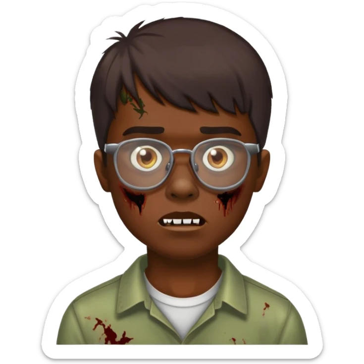 Tom de pele moreno franja cabelo curto marrom óculos zumbi sticker