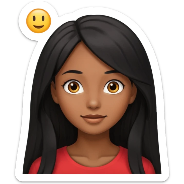 pretty brown skin woman with long black hair and brown eyes looking up sticker