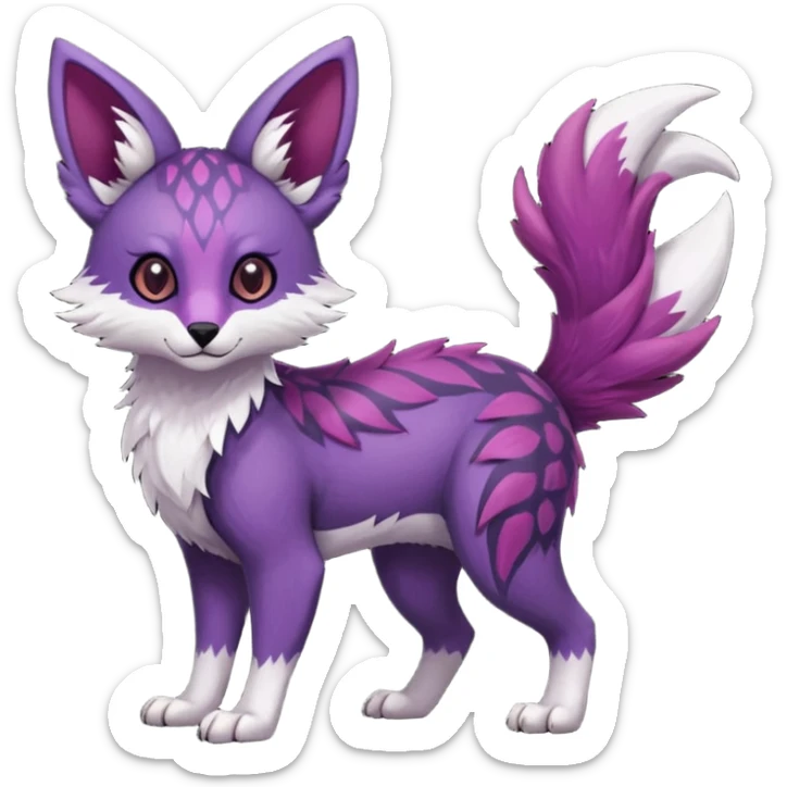 Feral Rare realistic edgy burgundy-purple pretty beautiful handsome gorgeous aesthetic colorful vibrant Vernid-Trico-species-Fakemon-creature by LiLaiRa, random markings, tufted ears, full body sticker