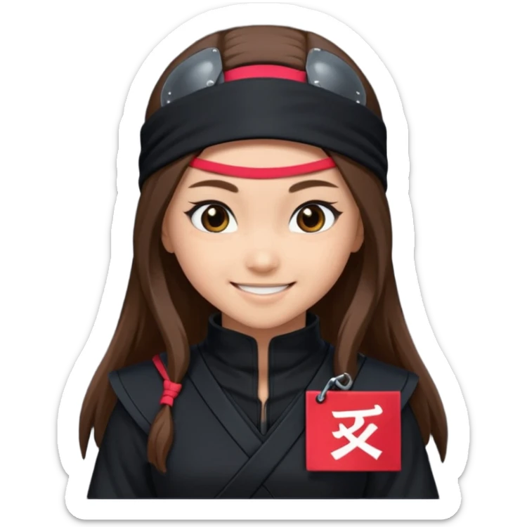 i need girl ninja smile with long brown hair with black costume with name mabel sticker