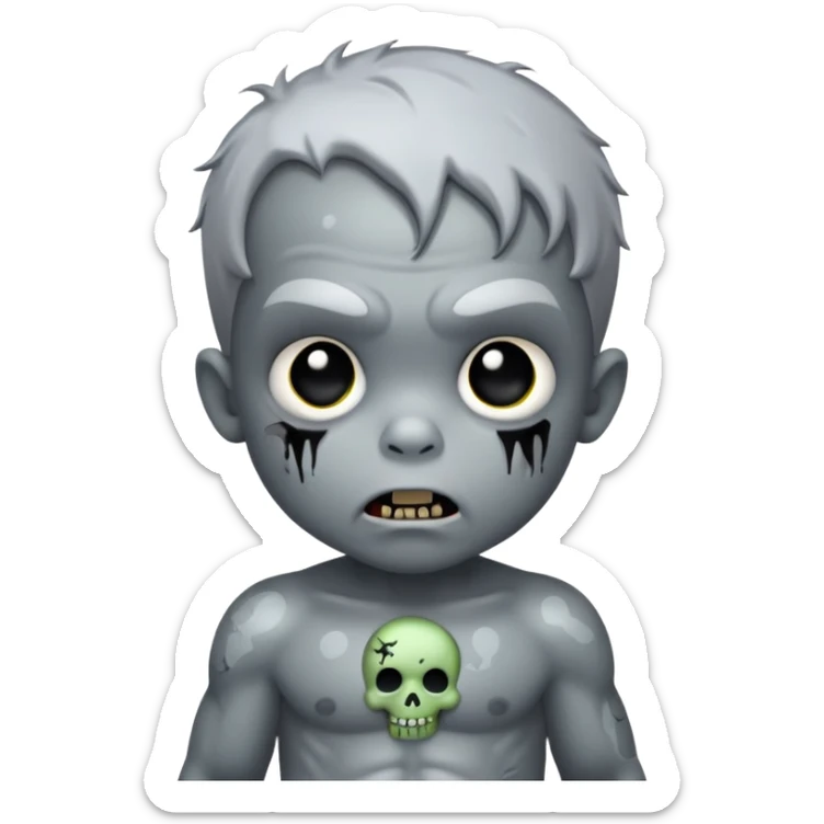 Super idol as creepy zombie toddler with a gray spot shining on his head with the background being dark gray and “super idol” is almost pitch black and outside of that circle is literally just a pitch black background sticker