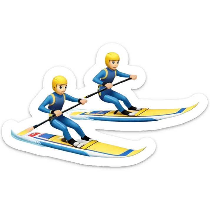 A pair of water skis in close-up glide through the water without a human sticker