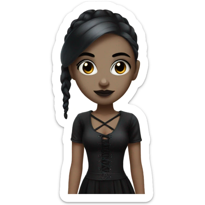 Girl with white skin, black hair in ponytail, gothic makeup, black eyes. sticker
