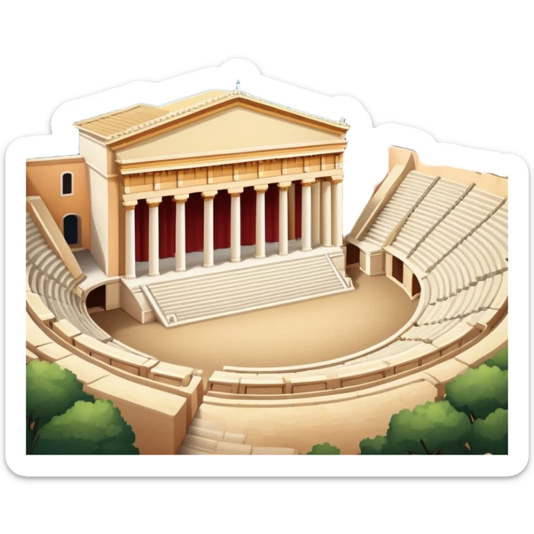 Cinematic Realistic Theatre of Epidaurus Landmark Emoji, depicted as a classical open‚Äêair theatre nestled in nature rendered with soft textures and serene, historical lighting. sticker