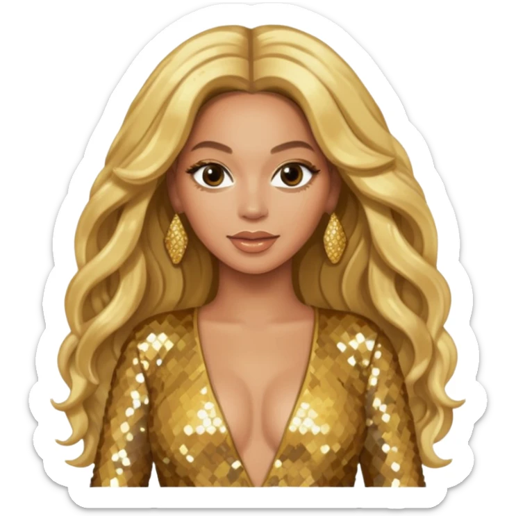 Beyonce from Destiny's Child with long blonde hair, gold outfit sticker