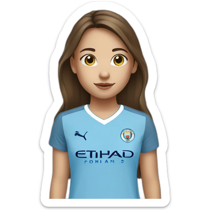 Little girl with brown hair and eyes wearing Manchester City football shirt sticker