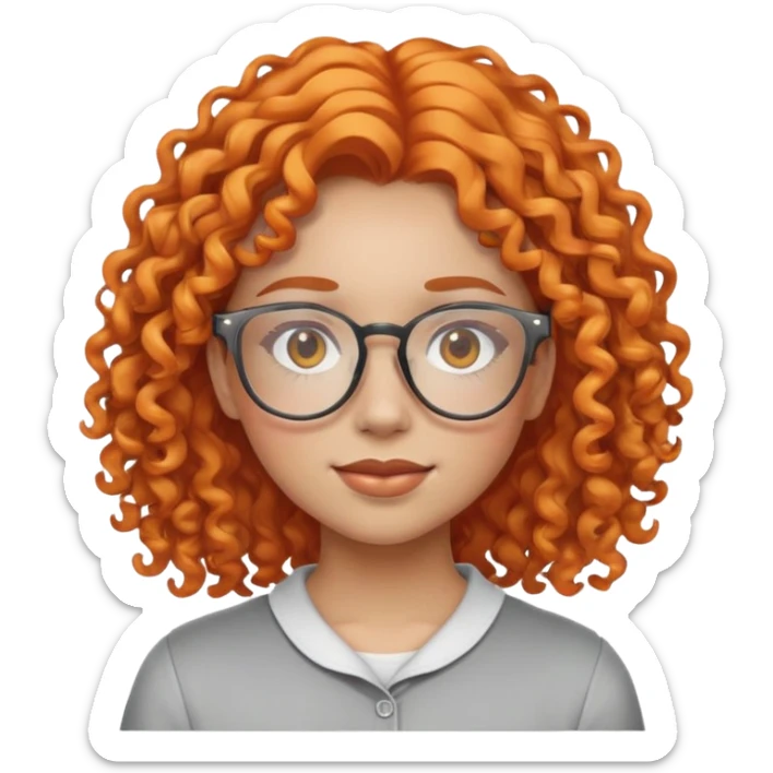 A iPhone emoji thats a girl with curly orange hair and clear glasses sticker