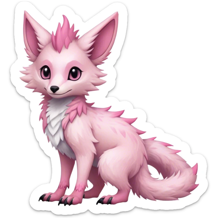 Feral Rare Fantasy cute pastel pink Vernid-Sergal-Trico-species by LiLaiRa, markings, tufted ears, full body, 4 legs sticker