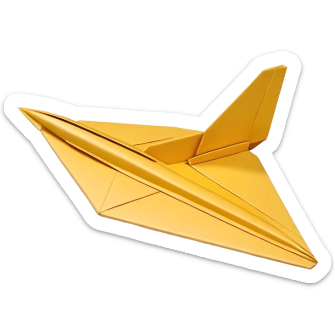 3D render of Paper Airplane made entirely of folded origami paper, sharp creases, cardboard texture, matte finish, visible paper grain, craft aesthetic,  emoji style, isolated on white background --v 6.0 sticker