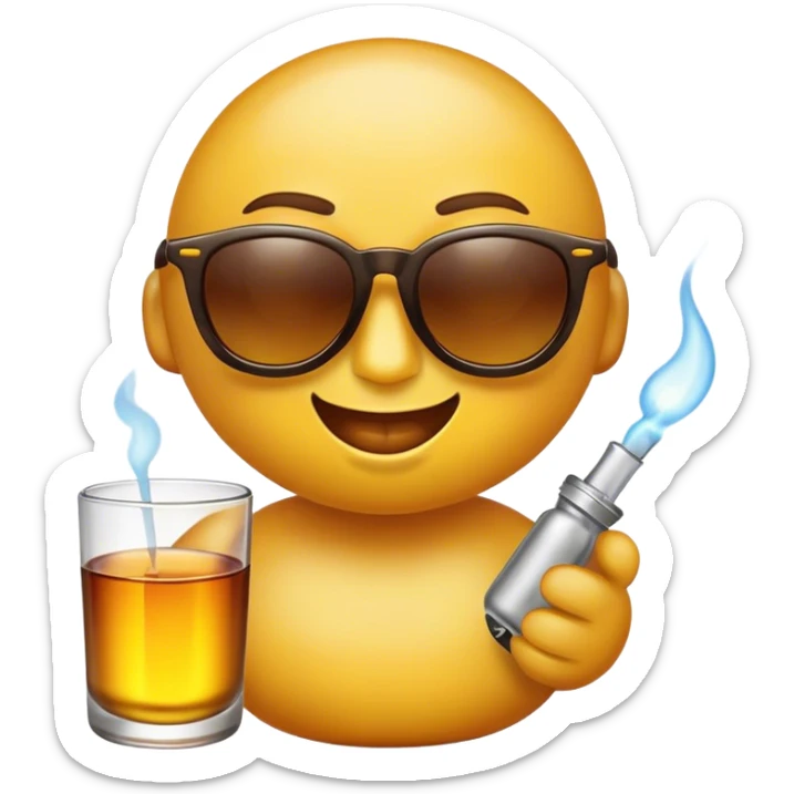 yellow emoji face style, has sunglasses and a glass oil burner in its mouth  sticker