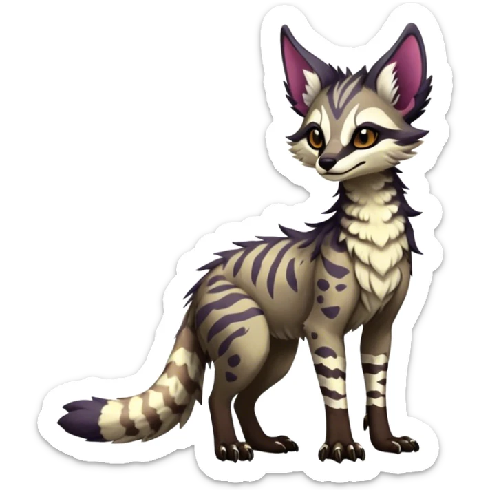 Feral Rare Fantasy dark colorful Vernid-Sergal-Genet-Trico-species by LiLaiRa, random markings, tufted tail, tufted ears, full body sticker
