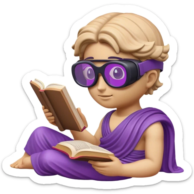 an-emoji-of-a-ancient-young-greek-statue-reading-a-book,-wearing-vr-glasses,-purple-colors,-digital-universe sticker