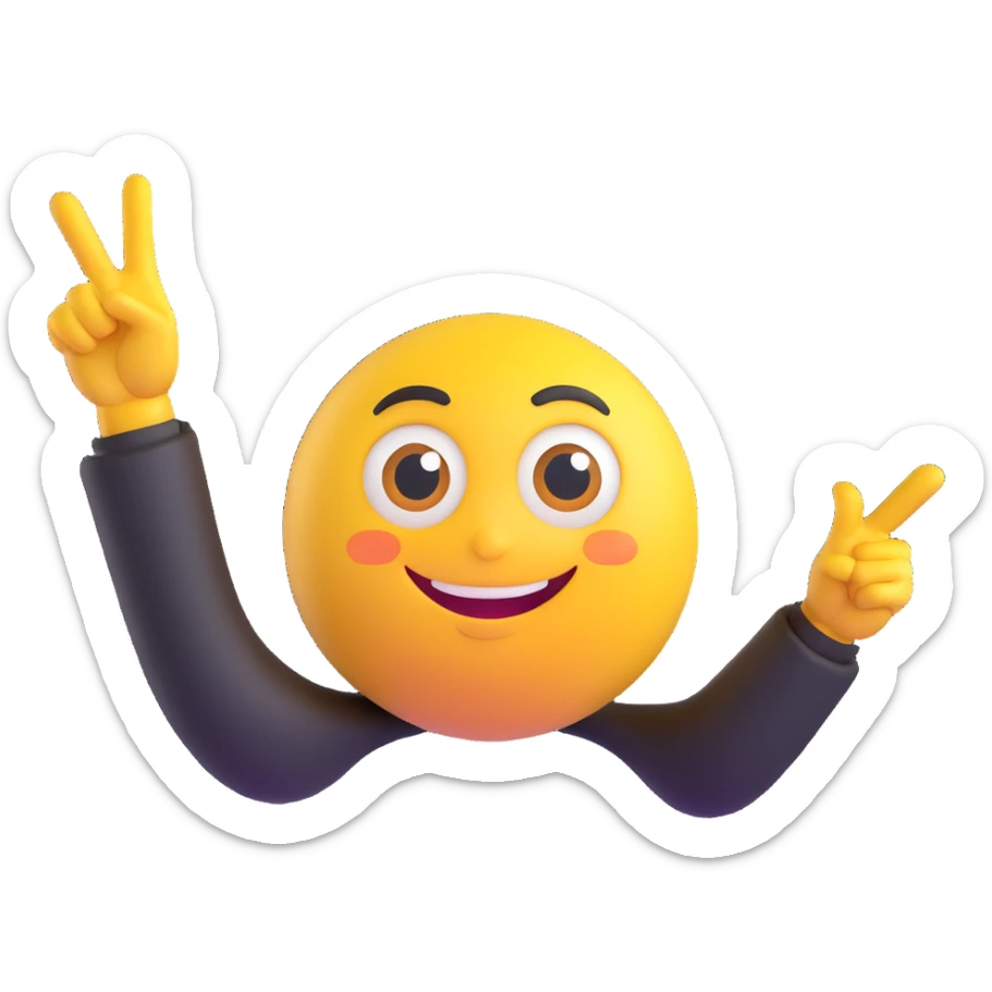 A yellow round emoji character with big eyes and a confident smile, clearly pointing both index fingers at itself. Strong “ME!” expression. Bold cartoon style, isolated on white sticker
