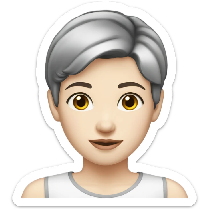 pale skin young woman with a black short hair wearing shirt sticker