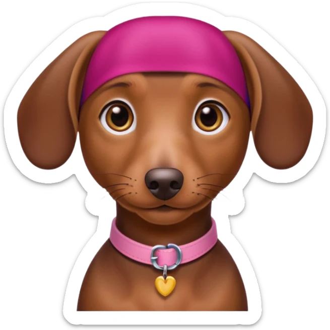 Make a brown short hair dachshund with hazel  eyes and a collar that says the name mocha with a pink band for the collar sticker