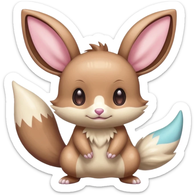 Kawaii Shiny Colorful Pastel Minccino-Furret-Eevee-fusion Full Body sticker