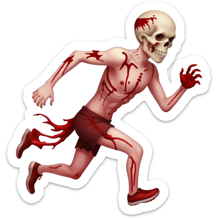 Demons covered in blood and guts. Full body running to the right. In the style of your bleeding skull art sticker