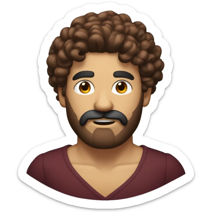 A maroon tied-back hairstyle (bun hidden) with slightly wavy, orderly hair. A reddish, long, slightly curly beard with a short, neatly trimmed mustache. No facial features, skin, or body visible. Transparent background for AR use. sticker