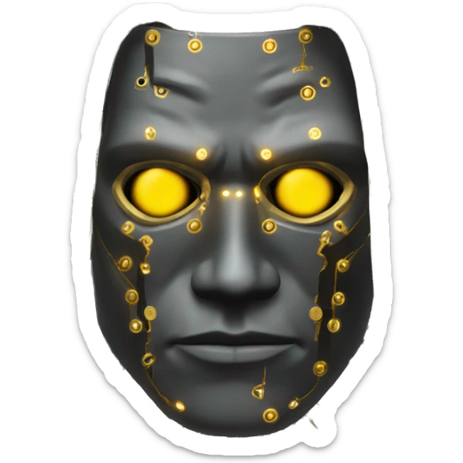 black metal male cyborg head with circuitry and wispy yellow gold hair sticker